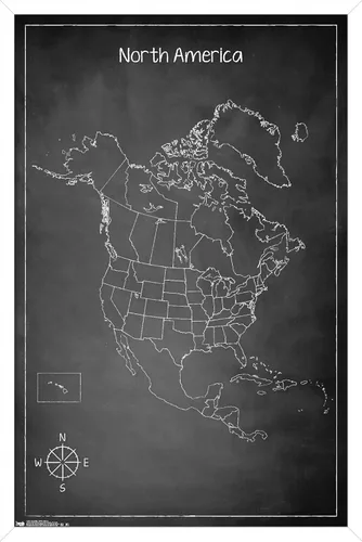 Vista 12 de Trends International Chalk Map - Póster de pared de América del Norte, 22.4 pulgadas de largo x 14.7 pulgadas, versión enmarcada de madera de granero