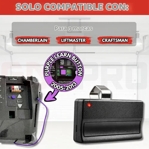 Vista 3 de 1x Control remoto de repuesto para abridor de puerta de garaje Liftmaster 371LM (2005-Actual) Botón Morado - Security+ 315 MHz One