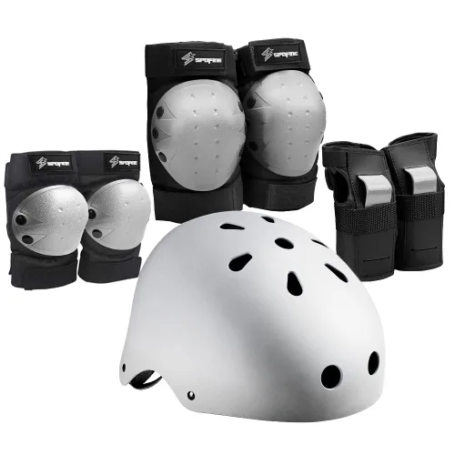 Vista 9 de Casco de bicicleta para niños, casco ajustable para niños, jóvenes y adultos, rodilleras, coderas, protectores de muñeca, equipo de protección