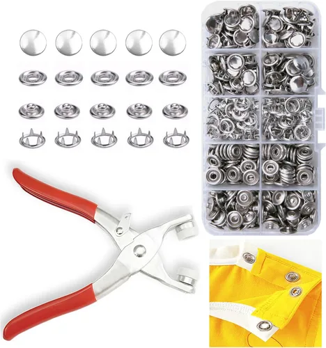 Vista 10 de GTAAOY 100 juegos de botones de presión de metal de 0.374 in perfectos para ropa, sombreros y costura, 5 colores de broches huecos con alicates