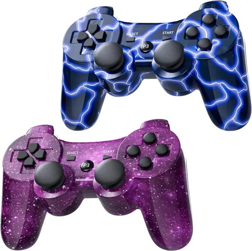 Vista 8 de Wireless Controller for PS-3 Motion Sense Double Vibration Upgraded Gaming Remote for Play 3 with Charging Cord (Black and Red)