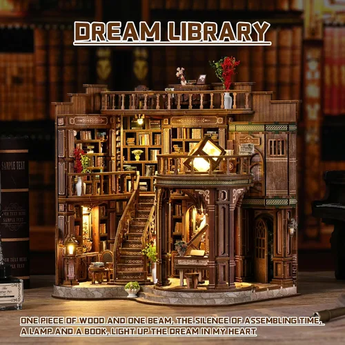 Vista 2 de Kit de casa en miniatura, rompecabezas de madera 3D, kit de casa de muñecas retro de doble piso, kit de modelo de casa pequeña para construir