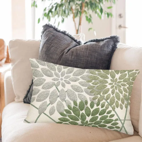 Vista 2 de Fukeen Dahlia - Fundas de almohada florales de 12 x 20 pulgadas, diseño geométrico de hojas de flores, color verde salvia, fundas de almohada de 3