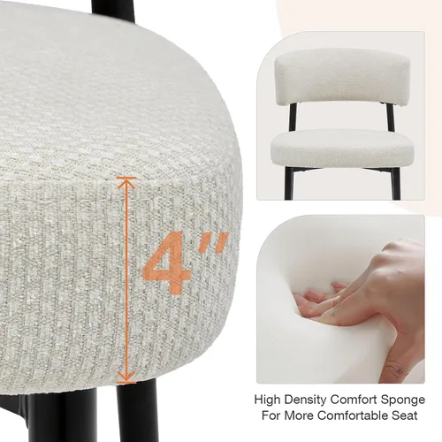 Vista 7 de DUMOS Juego de 4 sillas de comedor, sillas modernas de mediados de siglo, respaldo curvado tapizado, sillas de cocina con patas de metal negro, beige