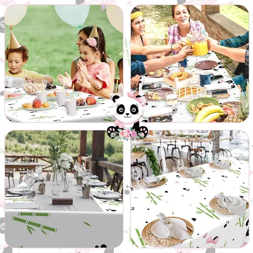 Vista 5 de Coume 3 piezas de decoración de fiesta de cumpleaños de panda, mantel