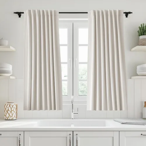 Vista 101 de UHITECH Cortinas cortas de lino de 24 pulgadas de largo para ventanas pequeñas de granja, cortinas opacas modernas para sala de estar, pestañas