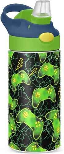 Vista 9 de Stars Basketball - Botella de agua aislada para niños y niñas con tapa de pajilla, vaso de acero inoxidable de 12 onzas, a prueba de fugas, sin BPA