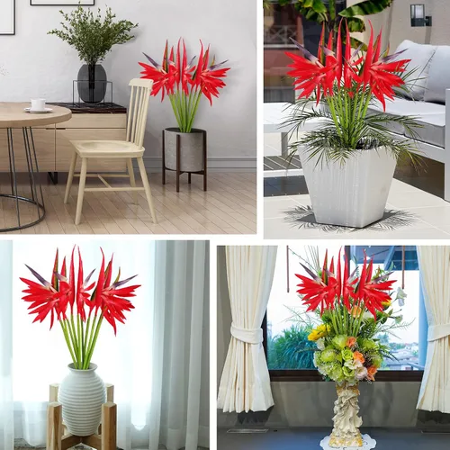 Vista 7 de Giegxin 10 plantas artificiales de ave del paraíso de 22 pulgadas, ramo de flores tropicales hawaianas, flores artificiales, plantas verdes grandes