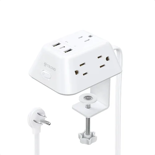 Vista 8 de Abrazadera de escritorio para tira de alimentación, protector de sobretensiones con 5 tomas de CA y 3 puertos USB, estación de carga de montaje