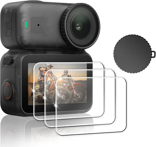 Vista 9 de FiTSTILL Protector de pantalla de vidrio templado con tapa de lente de silicona para DJI Osmo Action 4, dureza Ultra HD 9H, resistente a