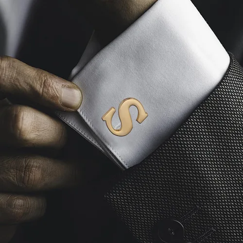 Vista 2 de Men's Gold Alphabet Cufflinks 1 Pair with Gift Box