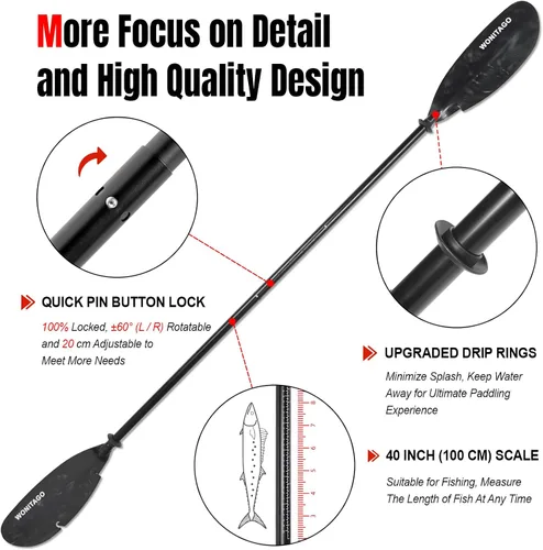 Vista 3 de Angler Kayak Paddle Adjustable Fishing Kayak Oar with Paddle Leash