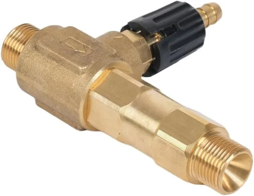 Vista 3 de Inyector químico para lavadora a presión de 1-2 GPM para bomba general, control ajustable, arandela de potencia, inyector aguas abajo, orificio