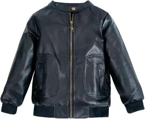 Vista 7 de Elife Chaqueta de moto de primavera de cuero PU con cuello alto para niño
