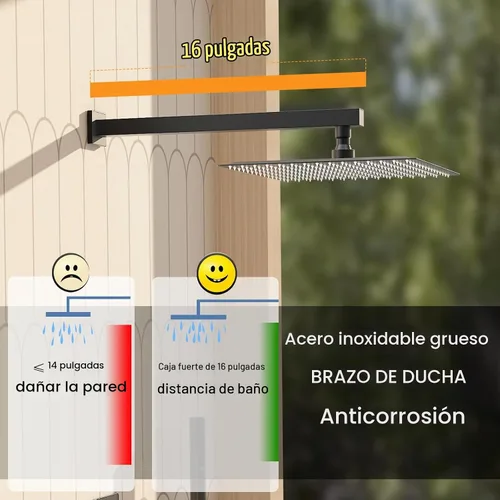 Vista 4 de Sistema de ducha de lluvia de 12 pulgadas, cabezal de ducha de lluvia Negro