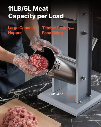 Vista 4 de VEVOR Relleno manual de salchichas, relleno vertical de carne de 11 libras / 5 L, máquina de rellenar de carne con carcasa de salchichas resistente