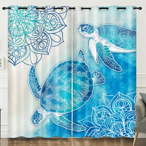 Vista 13 de HOSIMA Cortinas de tortuga marina, cortinas con temática de animales costeros azules para niñas, sala de estar, dormitorio, decoración de baño, 2