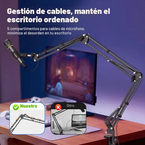 Vista 5 de Brazo de brazo para micrófono, soporte de micrófono de escritorio profesional con adaptadores de 1/4 pulgadas, 3/8 pulgadas, 5/8 pulgadas