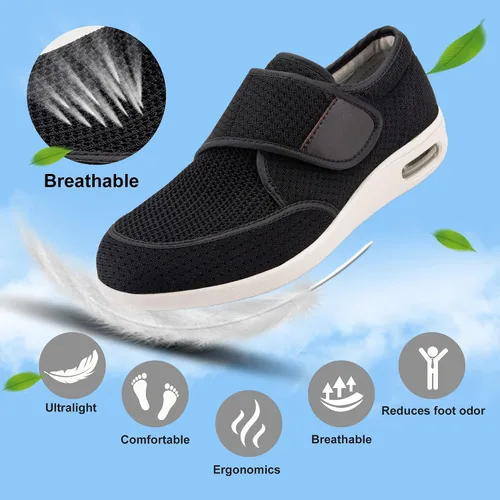 Vista 7 de youyun Zapatos para diabéticos para hombres de ancho ancho, zapatos diabéticos para hombres mayores, cierre ajustable, transpirables, ligeros