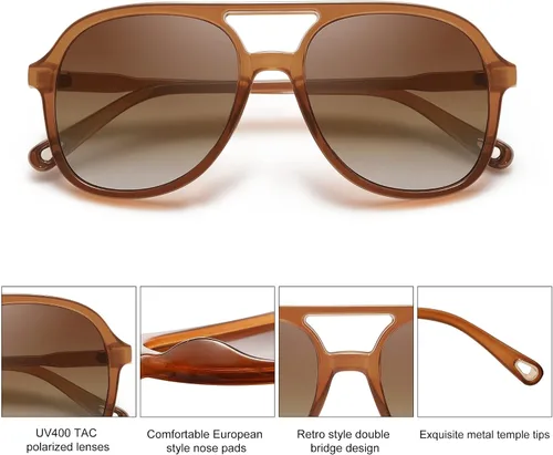 Vista 2 de SOJOS Gafas de sol polarizadas retro cuadradas estilo aviador para mujer y hombre de los años 70 vintage doble puente SJ2174