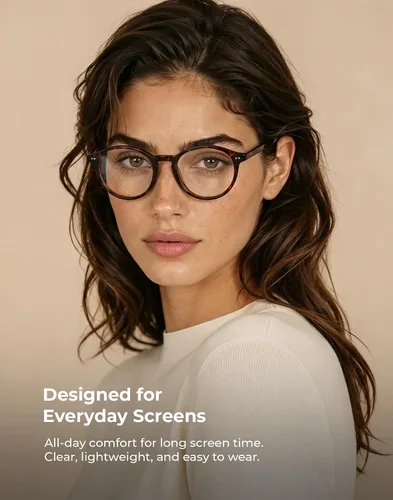 Vista 2 de TIJN Blue Light Blocking Glasses Men Women,Vintage Round Frame Eyeglasses Flexible Lightweight Frames,Red Orange Clear Lens for Computer Gaming