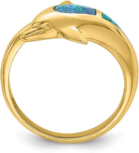 Vista 2 de Anillo de oro amarillo macizo de 14 k creado con ópalo de delfín