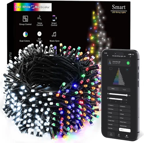 Vista 13 de BrizLabs - Luces de Navidad inteligentes, 100 luces LED que cambian de color, 33 pies, control por aplicación/voz, luces de árbol de Navidad