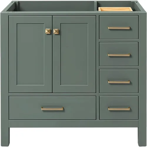 Vista 44 de ARIEL Cambridge Mueble base de tocador de baño de 36 pulgadas, madera maciza, 2 puertas de cierre suave, 5 cajones de cola de milano, roble marrón