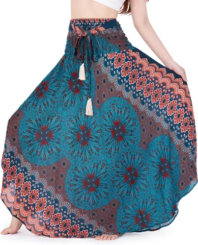 Vista 11 de Lannaclothesdesign - Falda larga para mujer de estilo bohemio, gitano, hippie, ropa de falda boho Rosa doble negra