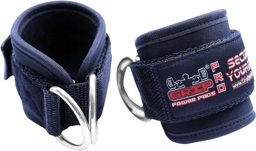 Vista 3 de Correas de tobillo para máquinas de cable con doble anillo en D, puños de neopreno premium ajustables para mejorar piernas, abdominales y glúteos