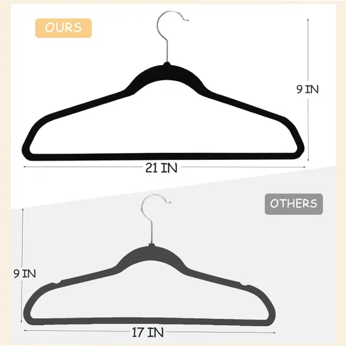 Vista 3 de Urby Perchas extra anchas para ropa de talla grande, 21 pulgadas, terciopelo, paquete de 24 Negro