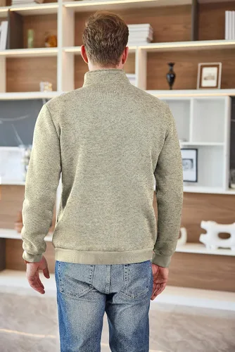 Vista 3 de COOFANDY Sudadera de punto con cremallera de un cuarto para hombre, suéter térmico de punto casual ajustado
