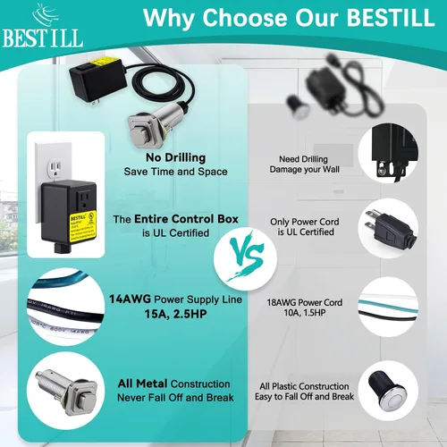 Vista 7 de BESTILL Kit de interruptor de aire para triturador de basura, certificado UL, botón inalámbrico de 3.6 pulgadas de largo, interruptor cuadrado