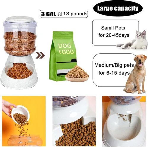 Vista 3 de Comedero automático para perros, dispensador de comederos para perros grandes, estación de alimentación automática de 3 galones por gravedad
