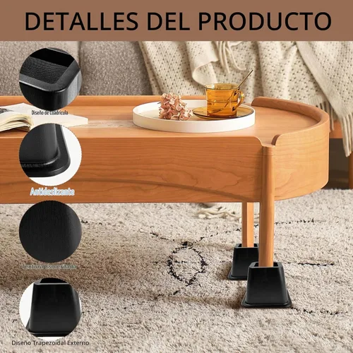 Vista 3 de Paquete de 6 elevadores para muebles de cama, de plástico de calidad de 4 pulgadas, patas de cama negras apilables para sofá, silla, gabinete