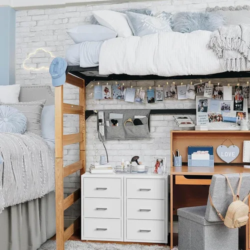 Vista 4 de BOLUO Cajones de armario blancos de tela con 3 cajones, cómoda pequeña para organizadores de armario y almacenamiento de dormitorio, estilo moderno