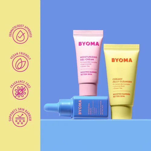Vista 6 de BYOMA Set Tan Hidratante - Set de Reparación de Barrera para el Cuidado de la Piel - Limpiador Cremoso en Gel, Suero Facial Hidratante y Crema