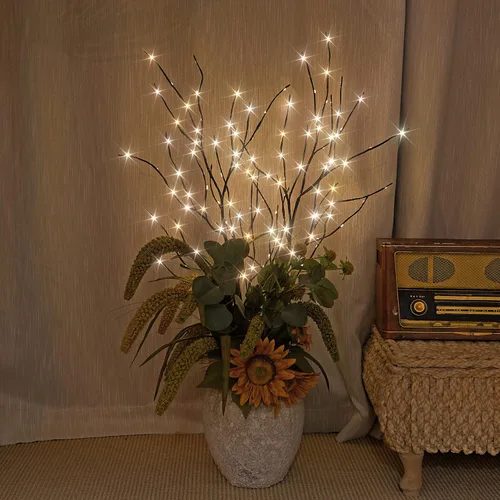 Vista 2 de LIGHTSHARE Rama de Ramita de Árbol de Abedul Artificial Iluminada de 32 Pulgadas con 120 Luces LED de Hadas Operada con Batería con Temporizador