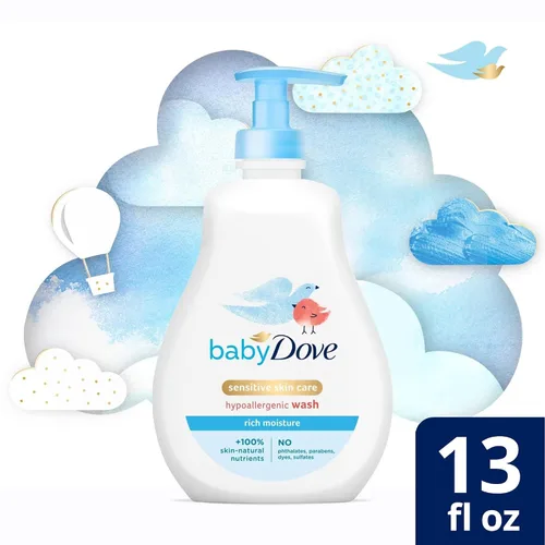 Vista 5 de Baby Dove Gel de baño, humedad rica, paquete de 3 – Lavado hipoalergénico para pieles sensibles, aroma delicado, 13 onzas Ea