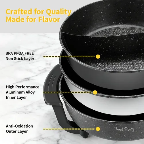 Vista 3 de Food Party Olla Caliente Eléctrica con Divisor Hotpot Olla Eléctrica Hopot Cocinador Shabu Shabu Olla 110V 1200W Antiadherente 6-Quart Libre de BPA