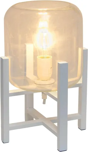 Vista 7 de Simple Designs LT1068-WHT Lámpara de mesa cilíndrica de vidrio montada en madera, blanco/transparente, 9 x 9 x 13.38 pulgadas