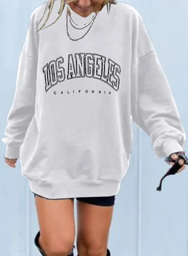 Vista 2 de Dokotoo Sudaderas largas con cuello redondo para mujer, estilo vintage, básicas, de gran