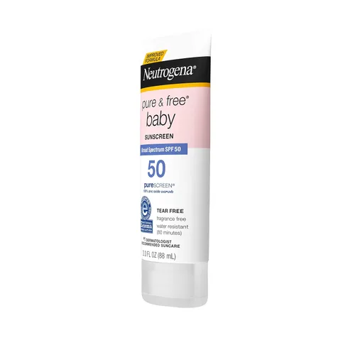 Vista 10 de Neutrogena Pure & Free, loción protectora solar para bebés SPF 50, sin lágrimas, sin fragancia Óxido de zinc, resistente al agua (80 min)