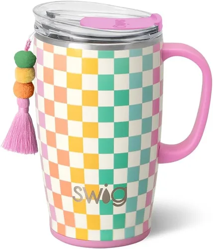 Vista 17 de Swig Life Taza de Viaje de 18 oz, Vaso Aislante con Asa y Tapa, Taza de Café de Viaje, Compatible con Portavasos, Acero Inoxidable, Vaso de 18 oz