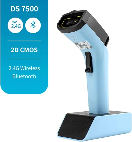 Vista 2 de Escáner de código de barras inalámbrico Bluetooth 2D automático, lector de código de barras manos libres con base de carga y memoria incorporada