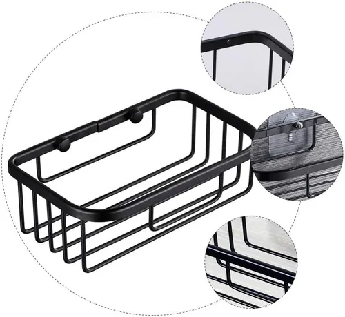 Vista 8 de Ventosa ducha baño pared estante de acero inoxidable cesta rectangular para champú grande ducha gel Tiolet soporte de papel negro