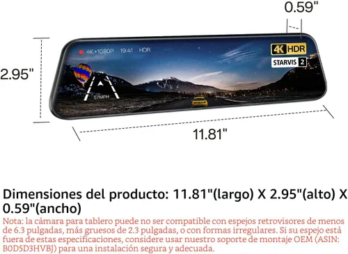 Vista 9 de Cámara de espejo retrovisor Pelsee S12 Pro con sensor STARVIS 2, cámara de espejo retrovisor WiFi de 5.8GHz, cámara frontal de 4K y trasera