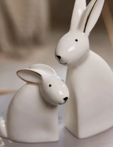 Vista 9 de SEINHIJO Estatua de conejo, escultura de conejo, decoración moderna, regalo de animales para el hogar, Pascua, oficina, cerámica, 5.9 pulgadas