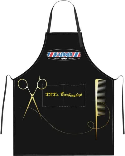 Vista 10 de Delantal de barbería personalizado para hombres y mujeres, delantal de peluquería con texto personalizado con bolsillos, delantal personalizado