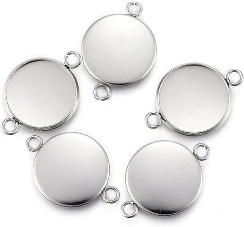 Vista 9 de Craftdady 36 unidades de conectores colgantes de bandeja de bisel en blanco de 0.315-0.551 in, ajuste de cabujón de camafeo redondo, acero